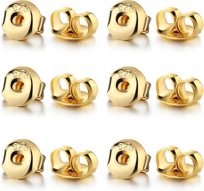 Formulen 14K Gold Plated Silver Earring Backs Replacements - Hypoallergenic Earring Backs for Studs, Secure Ear Locking for Stud Earrings Ear Nut for Posts, 12Pcs/6 Pair - Image 1